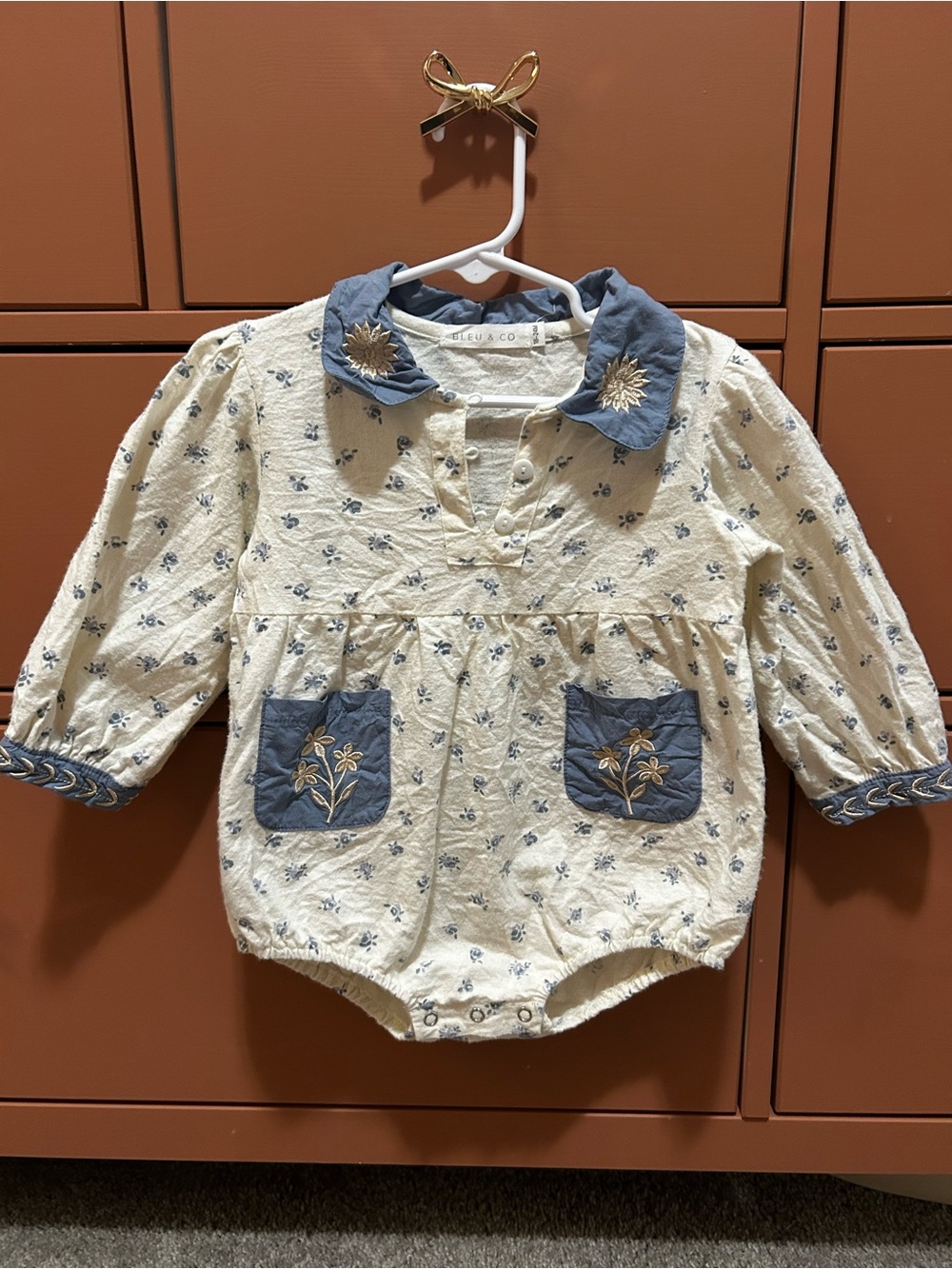 Bleu & Co Cream and Blue Floral Baby Romper
